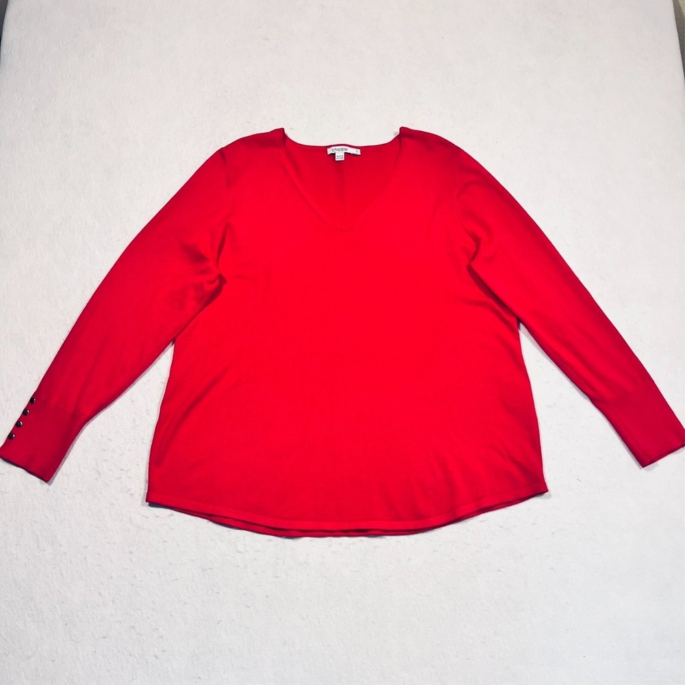 Chico's Sweater Soft Lightweight Pink V-Neck Casual Size 2 US Large READ